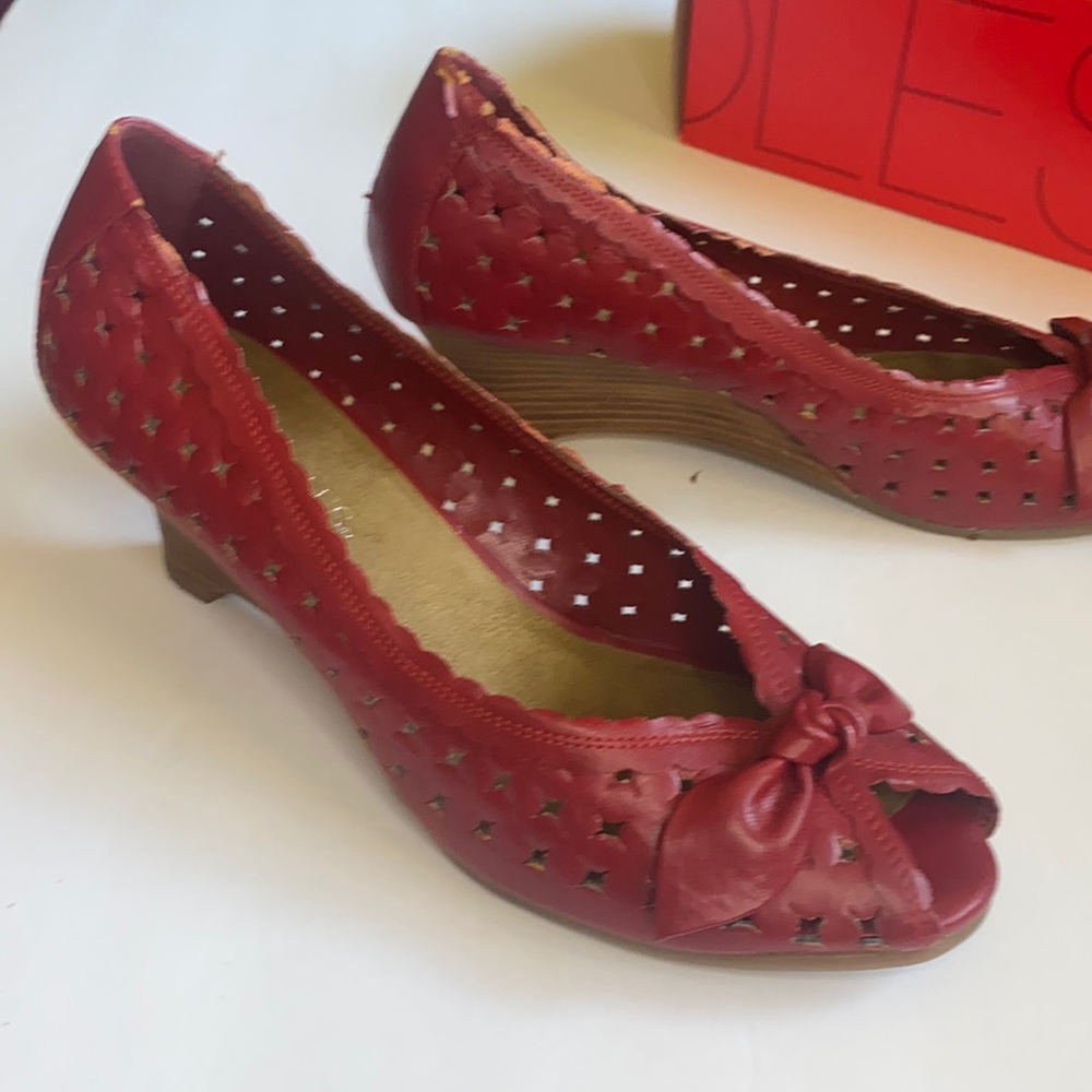 Aerosoles Red Perforated Peep Toe Wedge Heels